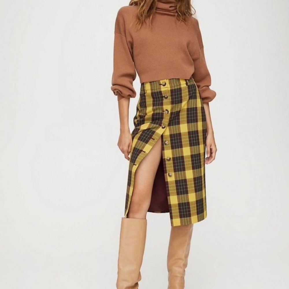 aritzia leona check plaid midi skirt Wilfred